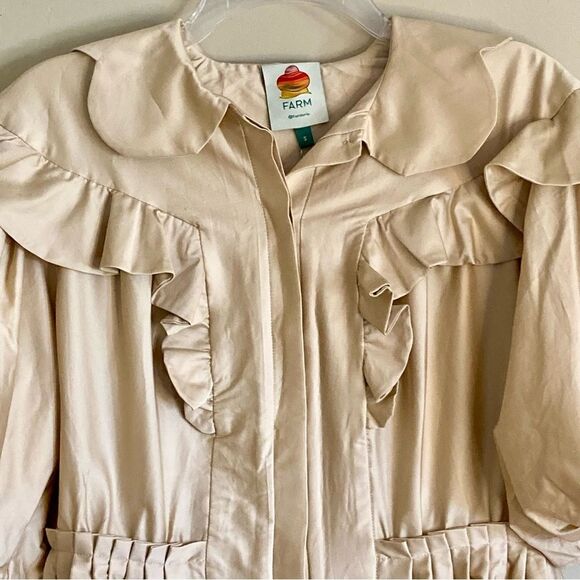 NEW FARM Rio Beige Short Sleeve Mini Dress Ruffle Peter Pan Puffed Size S or M - Picture 8 of 16